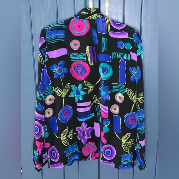 Vintage Floral Abstract Zip Up Fashion Jacket Top Large Y2K Bold Art To Wear - Picture 4 of 4
